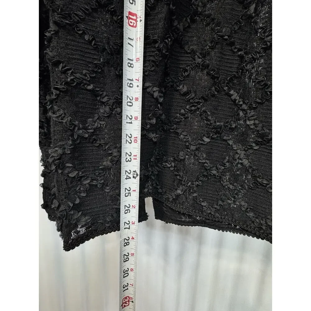 L3 Vintage Women’s Black Lace Top With Appliqué Ruffles And Gold Buttons Size L